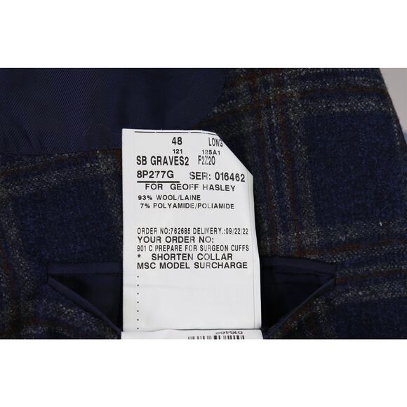 Samuelsohn Blue Brown Plaid Wool Knit Plaid Windowpane Patch Pocket Blazer 48L - Picture 11 of 11